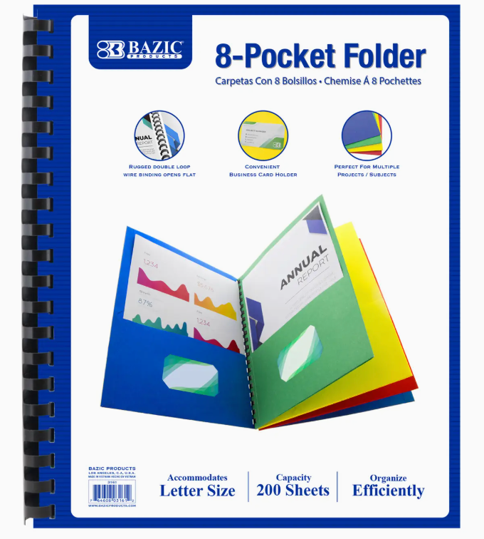 Pocket Folder Portfolio Organizer (8-Pocket)
